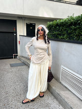 PANTALON SAROUEL SATIN ÉCRU