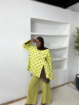 BLOUSE OVERSIZE A POIS CHOCO PISTACHE