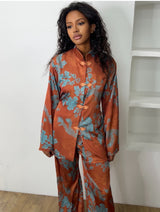 ENSEMBLE SATIN IMPRIME TERRACOTA & BLEU