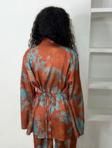 ENSEMBLE SATIN IMPRIME TERRACOTA & BLEU