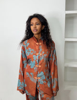 ENSEMBLE SATIN IMPRIME TERRACOTA & BLEU