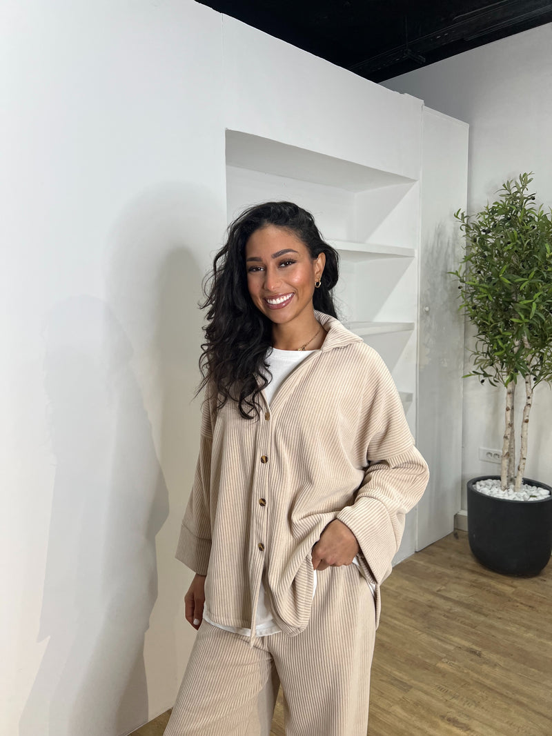 ENSEMBLE EFFET VELOURS [ CHEMISE + PANTALON ]