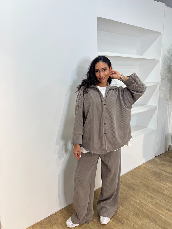 ENSEMBLE EFFET VELOURS [ CHEMISE + PANTALON ]