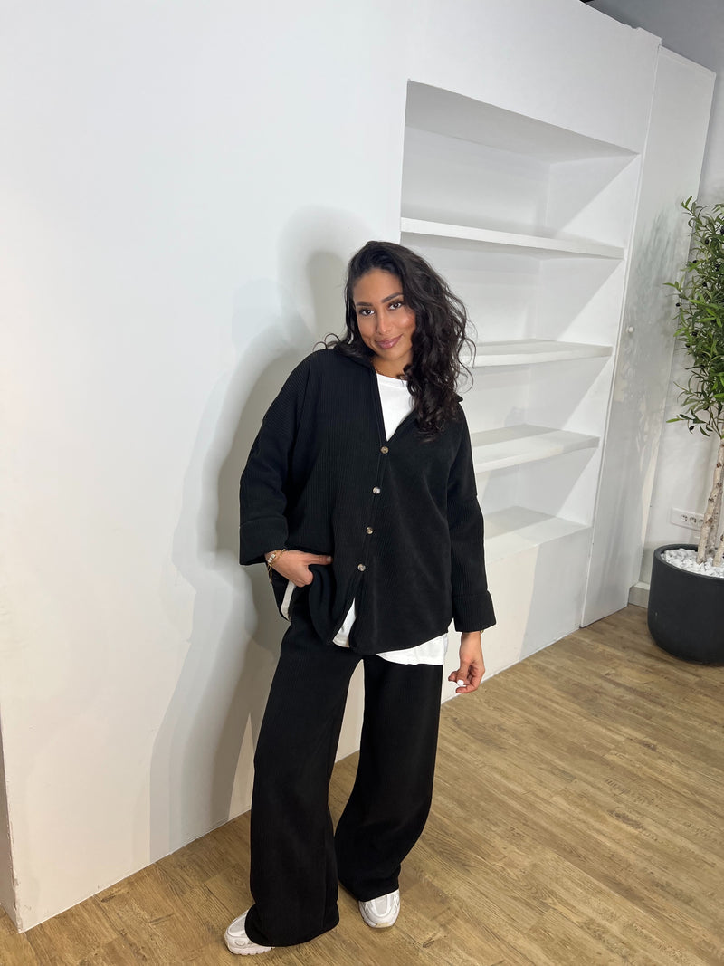 ENSEMBLE EFFET VELOURS [ CHEMISE + PANTALON ]