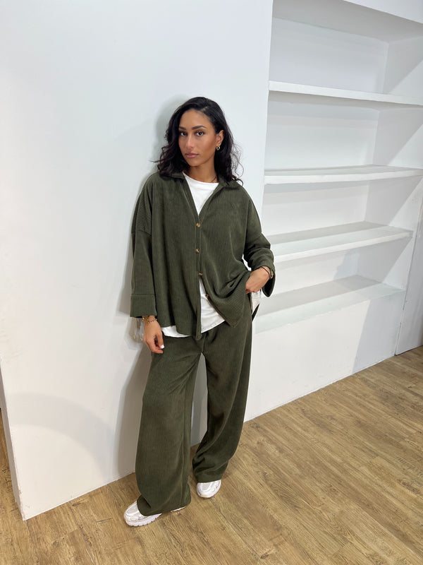 ENSEMBLE EFFET VELOURS [ CHEMISE + PANTALON ]