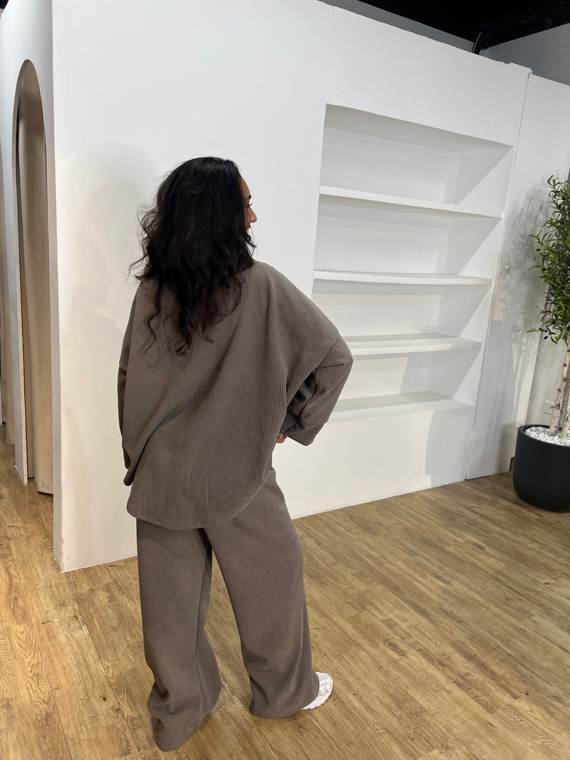 ENSEMBLE EFFET VELOURS [ CHEMISE + PANTALON ]