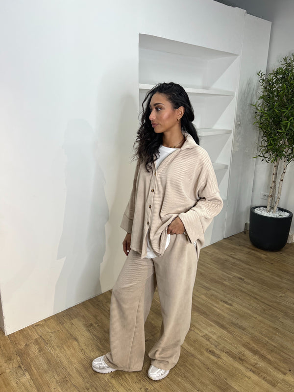 ENSEMBLE EFFET VELOURS [ CHEMISE + PANTALON ]