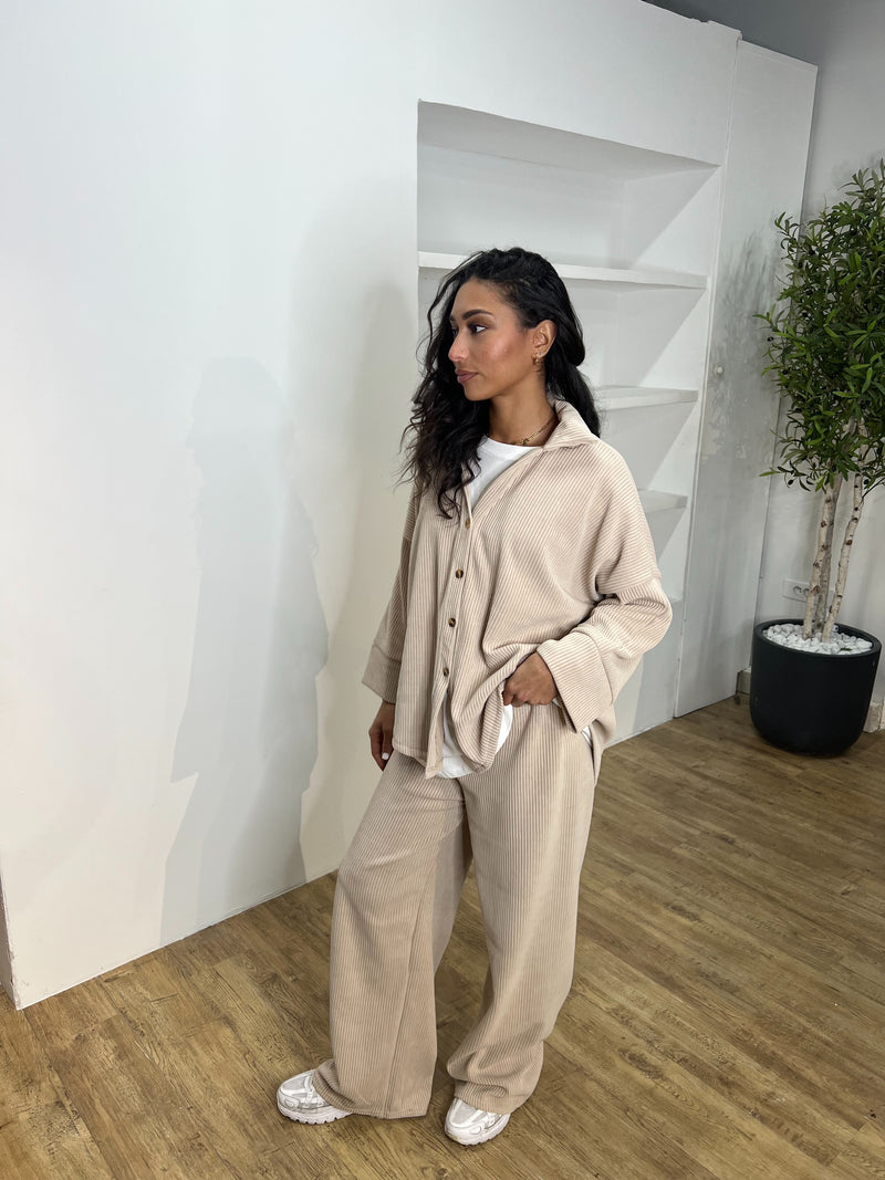 ENSEMBLE EFFET VELOURS [ CHEMISE + PANTALON ]