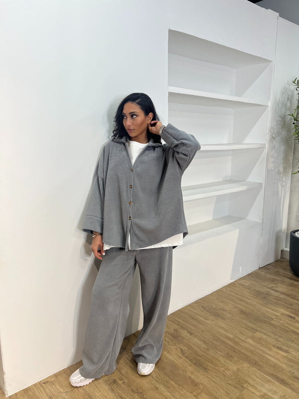 ENSEMBLE EFFET VELOURS [ CHEMISE + PANTALON ]