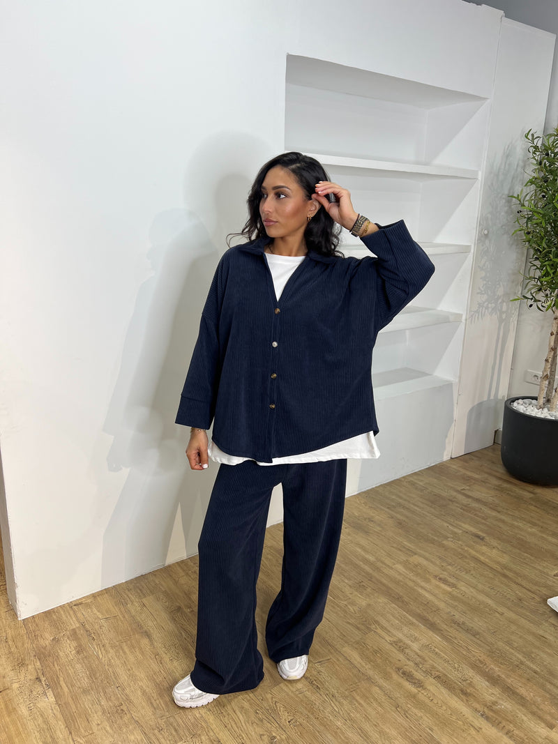 ENSEMBLE EFFET VELOURS [ CHEMISE + PANTALON ]
