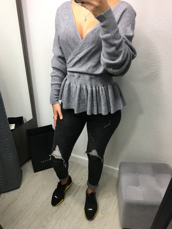 PULL CROISE GRIS SALOME