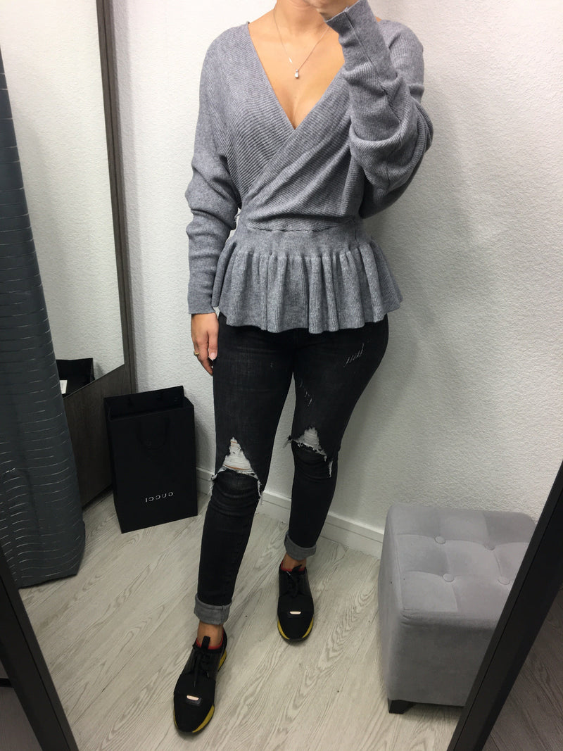 PULL CROISE GRIS SALOME