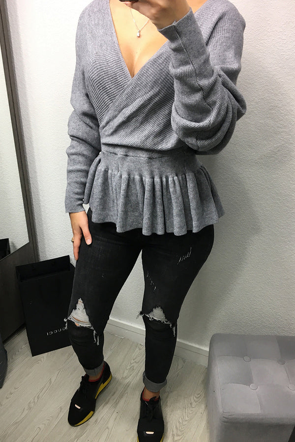 PULL CROISE GRIS SALOME